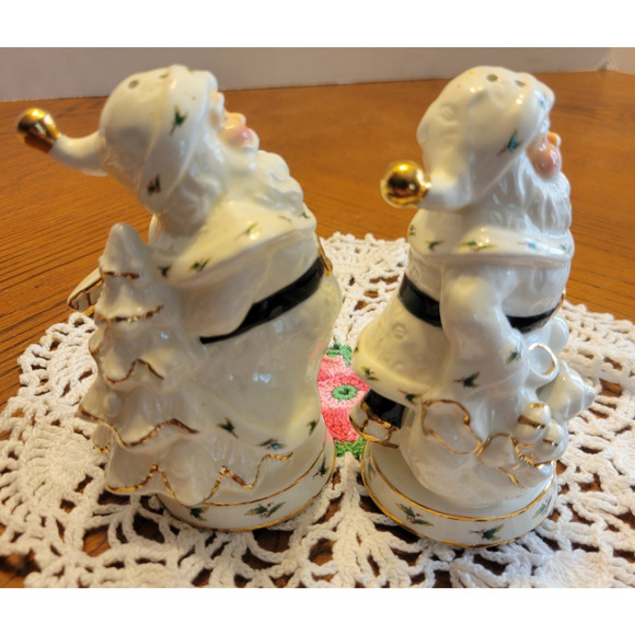 VTG Holly Holiday Santa Claus Salt Pepper Shakers White Christmas Ornaments - Picture 2 of 7